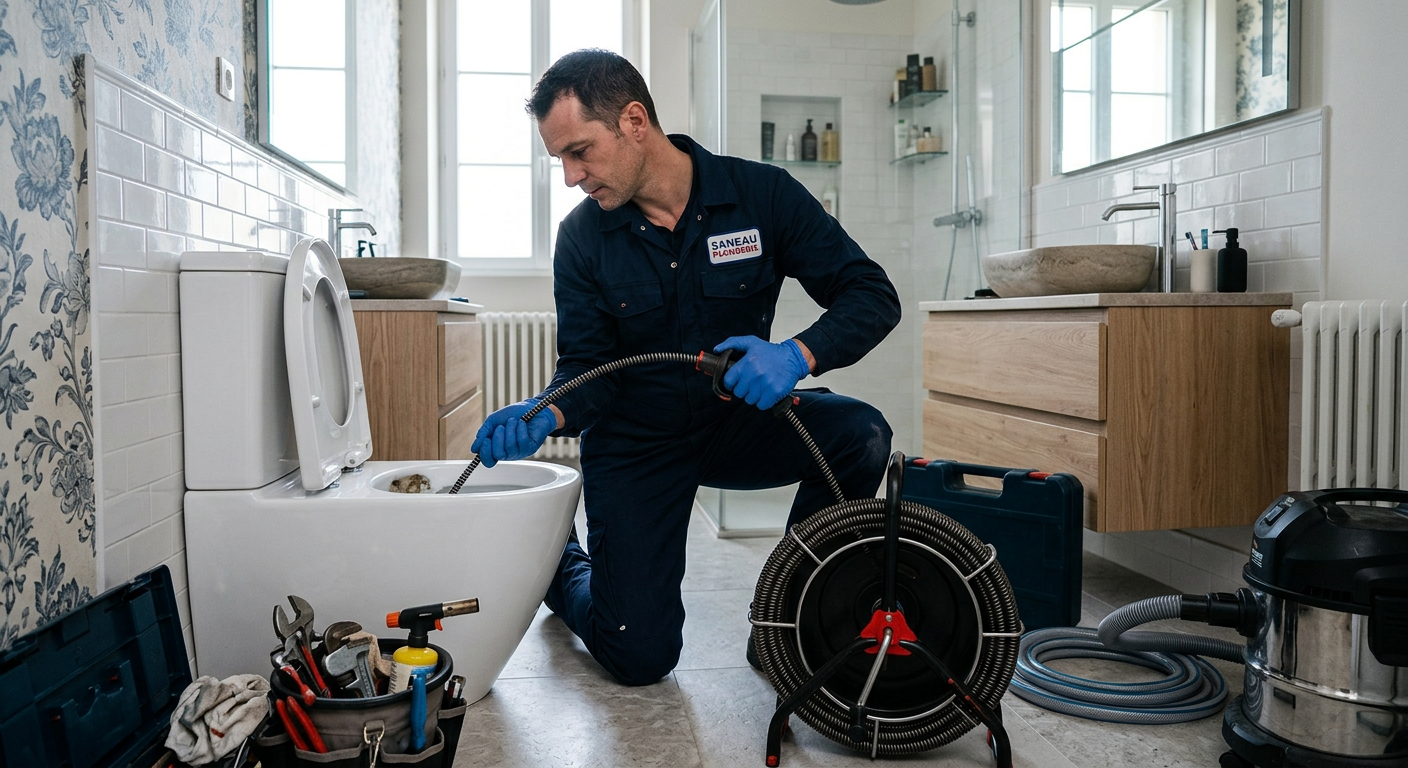 Débouchage WC au furet rotatif par un plombier à Melun 77